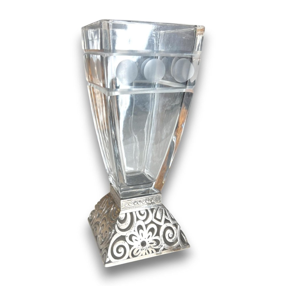 VTG Brighton Lacie Daisy Clear Etched Glass Vase Art Deco Style 7.5" - Picture 2 of 10